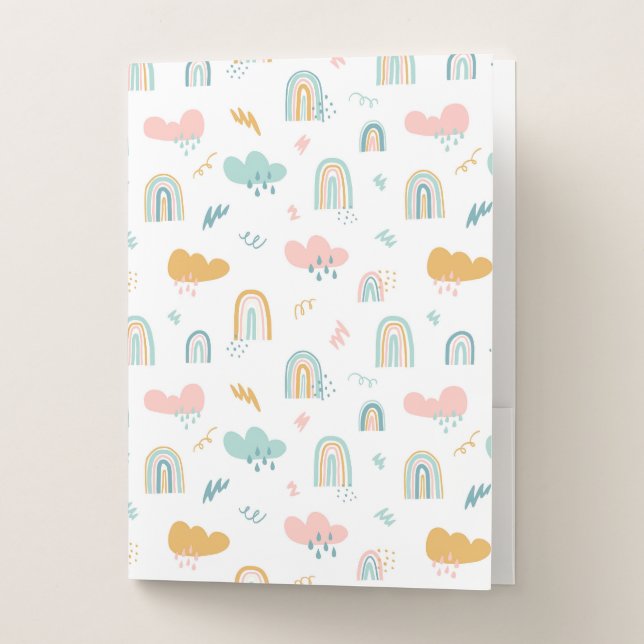 Fun Rainbow & Rain Cloud Pattern Pocket Folder (Front)
