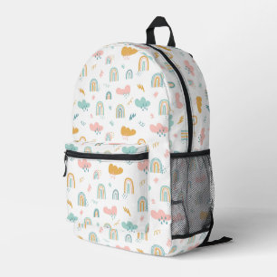 Fun Rainbow & Rain Cloud Pattern Printed Backpack