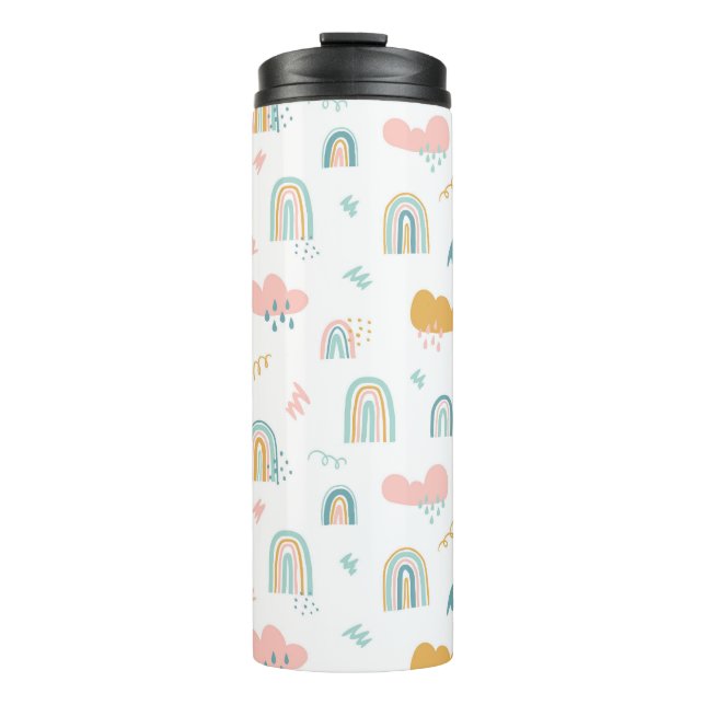 Fun Rainbow & Rain Cloud Pattern Thermal Tumbler (Front)