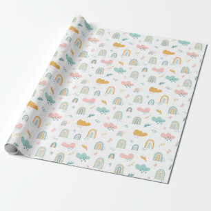Fun Rainbow & Rain Cloud Pattern Wrapping Paper