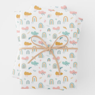 Fun Rainbow & Rain Cloud Pattern Wrapping Paper Sheets