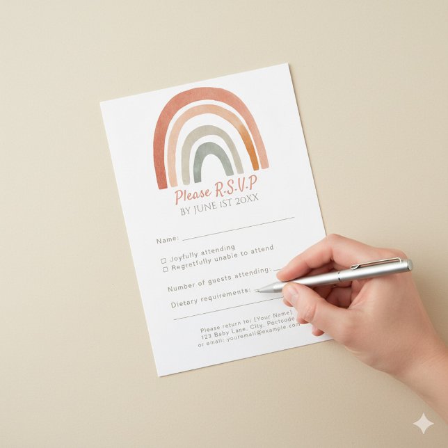 Fun rainbow rustic RSVP wedding response card (Fun pastel rainbow R.S.V.P response card ready to be filled out and returned.)