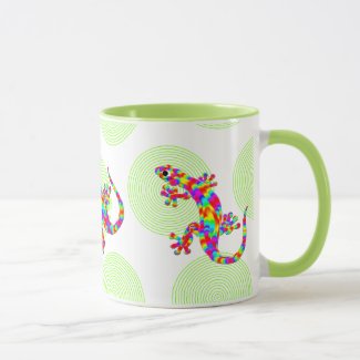 Fun Rainbow Salamander Mug with Green Circles