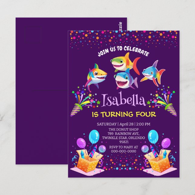 Fun rainbow shark  balloon birthday party boy postcard (Front/Back)