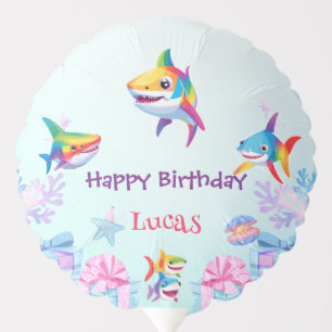 Fun rainbow shark birthday balloon party Family 