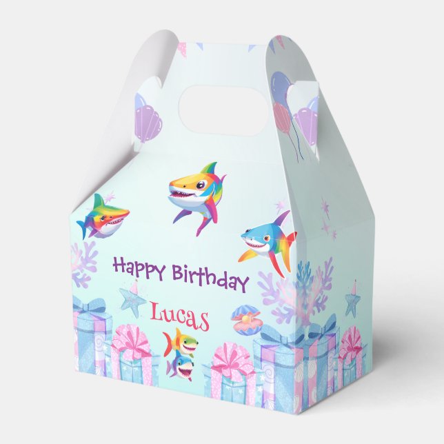 Fun rainbow shark birthday balloon party Family  Favor Boxes (Front Side)