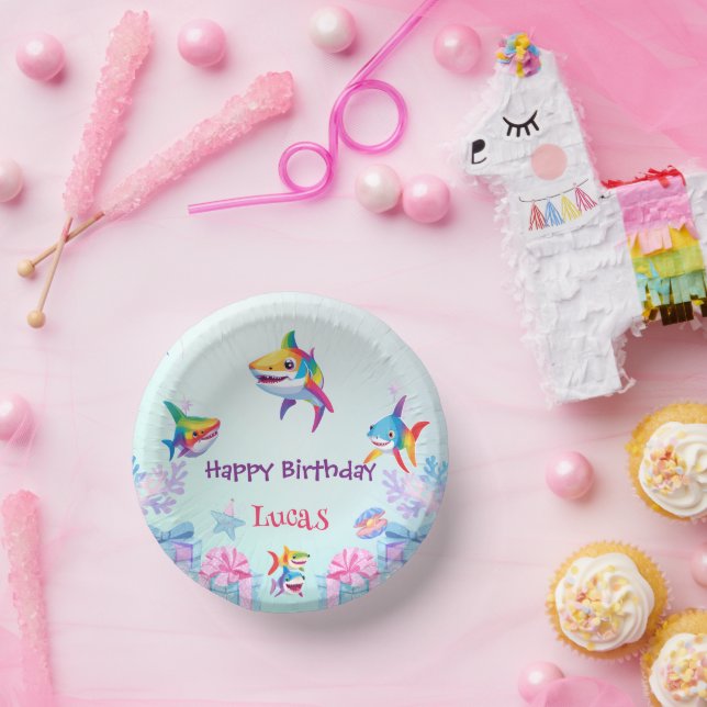 Fun rainbow shark birthday balloon party Family  Paper Bowls (Party)