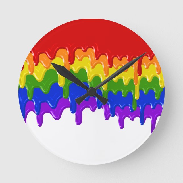 Fun Rainbow slime Paint Drips Round Clock (Front)