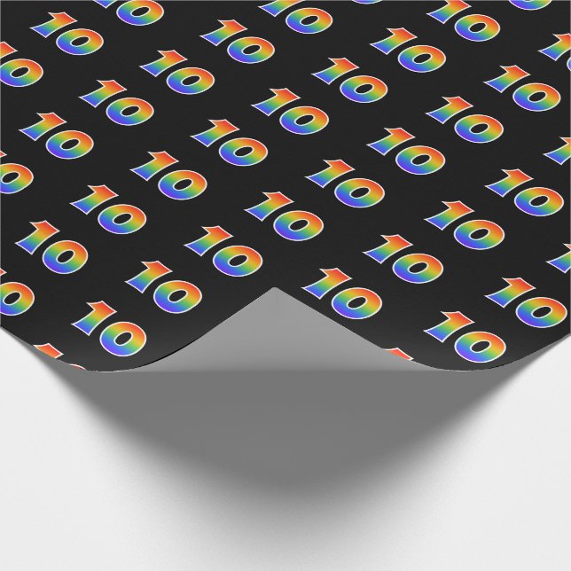 Fun Rainbow Spectrum Pattern "10" Event Number Wrapping Paper (Corner)