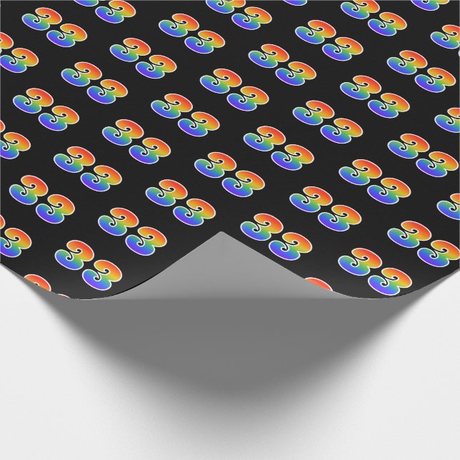 Fun Rainbow Spectrum Pattern "33" Event Number Wrapping Paper (Corner)