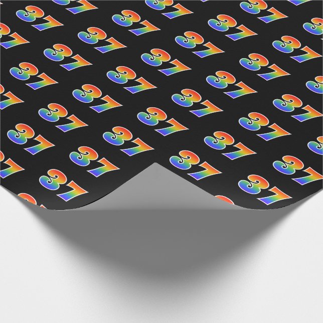 Fun Rainbow Spectrum Pattern "37" Event Number Wrapping Paper (Corner)