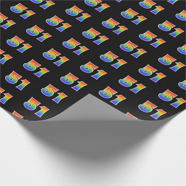 Fun Rainbow Spectrum Pattern "51" Event Number Wrapping Paper (Corner)