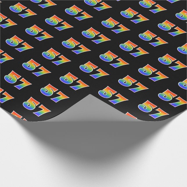 Fun Rainbow Spectrum Pattern "57" Event Number Wrapping Paper (Corner)