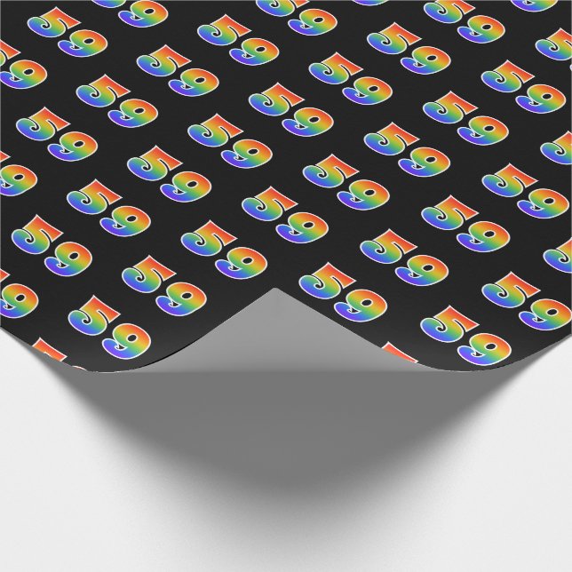 Fun Rainbow Spectrum Pattern "59" Event Number Wrapping Paper (Corner)