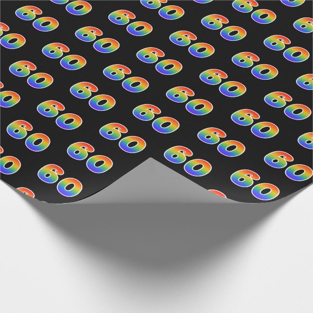 Fun Rainbow Spectrum Pattern "60" Event Number Wrapping Paper (Corner)