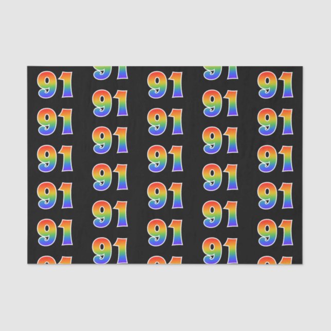 Fun Rainbow Spectrum Pattern "91" Event Number Tissue Paper (Front)