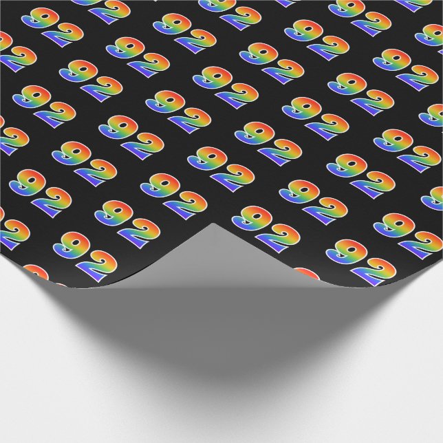 Fun Rainbow Spectrum Pattern "92" Event Number Wrapping Paper (Corner)