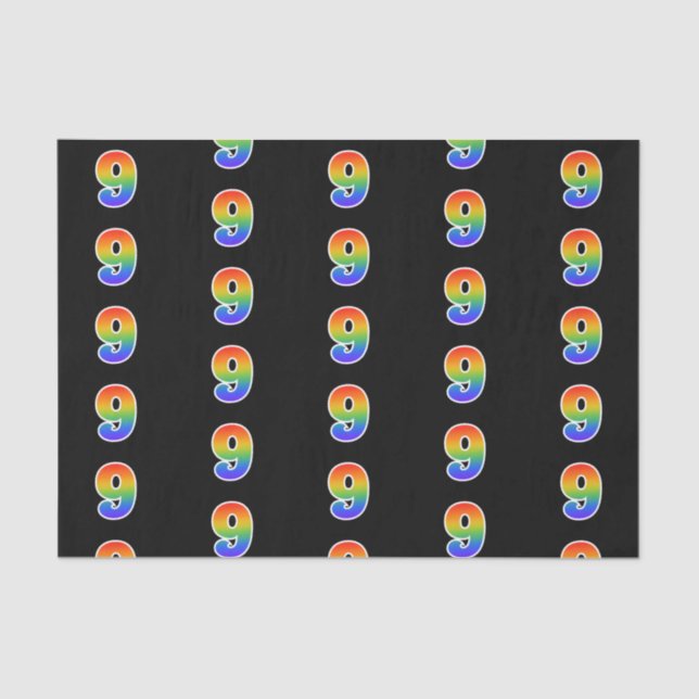 Fun Rainbow Spectrum Pattern "9" Event Number Tissue Paper (Front)
