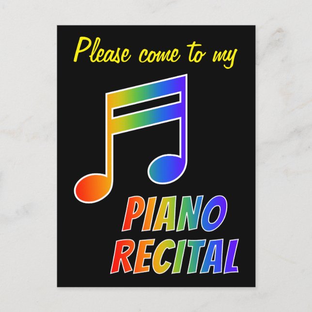Fun Rainbow Spectrum Piano Recital Invitation Postcard (Front)