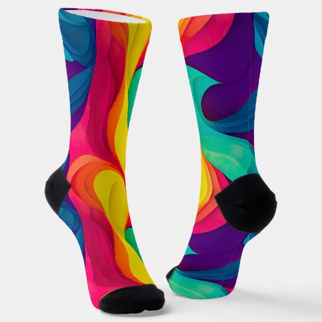 Fun Rainbow Swirl Pattern Sustainable Socks (Angled)