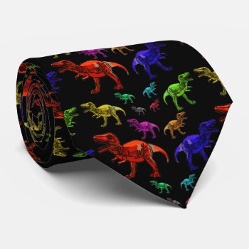 Fun Rainbow T-rexs Black Men's Tie by LovelyDesigns4U at Zazzle