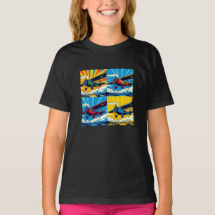 Fun Rainbow Vintage Retro Pilot Airplane Flying  T-Shirt