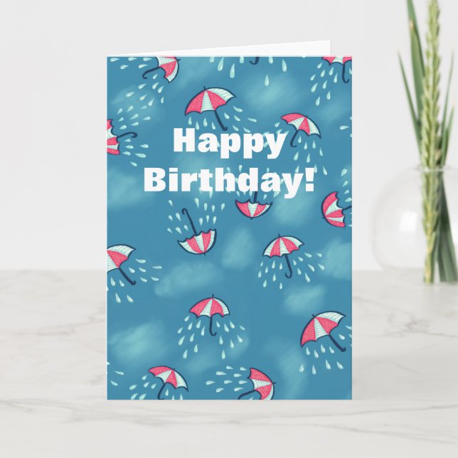 Fun Raining Cartoon Umbrella Pattern Birthday Card (Front)