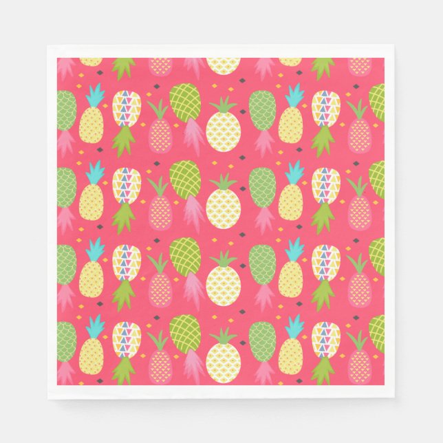 Fun raspberry colourful pineapple patterned  napkins (Front)