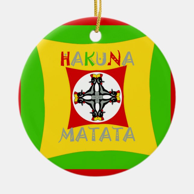 Fun Rasta Color Red Golden Green Ceramic Ornament (Front)