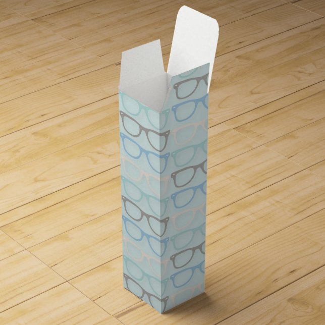 Fun Reading Glasses Pattern on Blue Wine Box (Opened)
