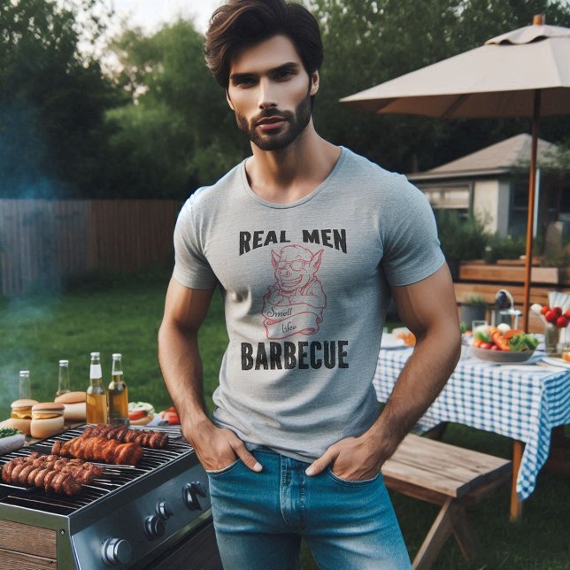 Fun Real Men Smell Like Barbecue Gray-Grey T-Shirt (Creator Uploaded)