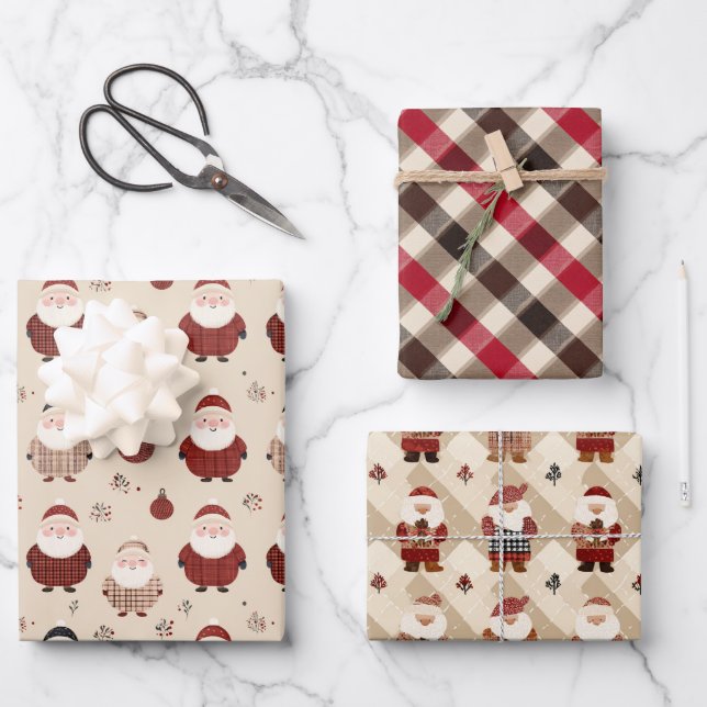 Fun Red and Beige Christmas   Wrapping Paper Sheets (Front)