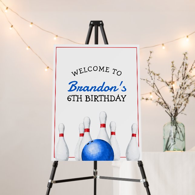 Fun Red and Blue Bowling Kids Birthday Foam Board (In Situ (Stand))