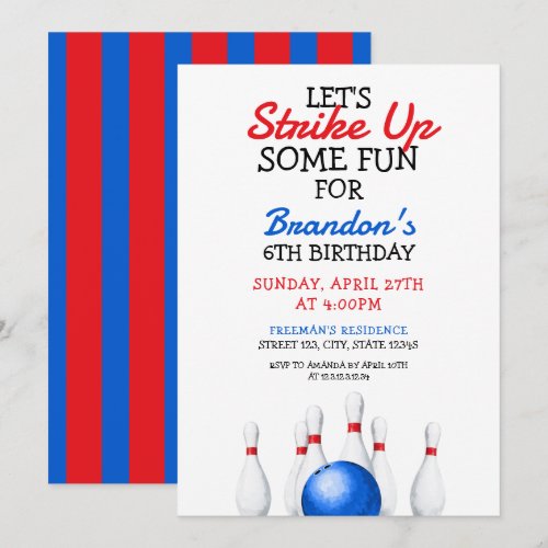 Fun Red and Blue Bowling Kids Birthday