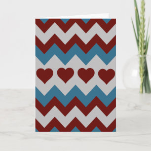 Fun Red and Blue Hearts Chevron Pattern Holiday Card