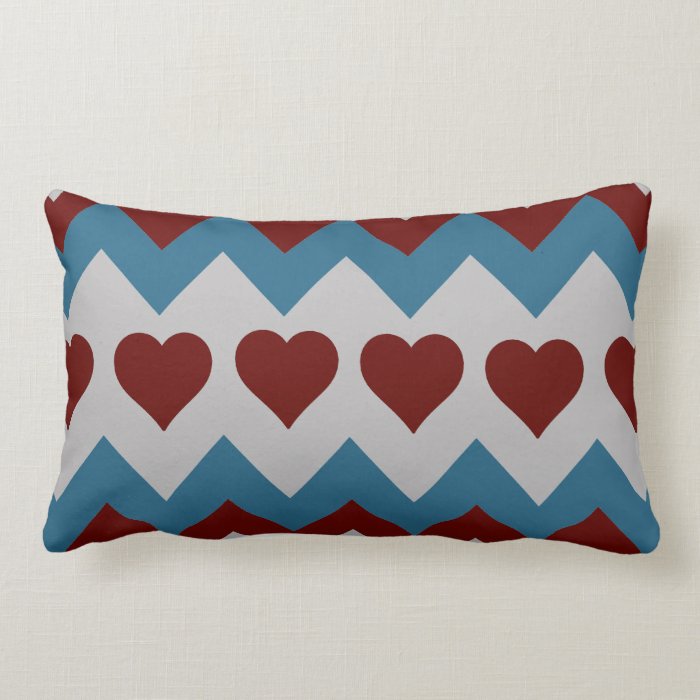 Fun Red and Blue Hearts Chevron Pattern Throw Pillows