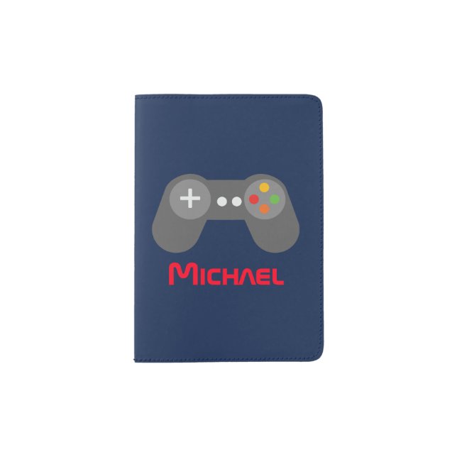 Fun Red and Blue Video Game Controller Kids Passport Holder (Front)