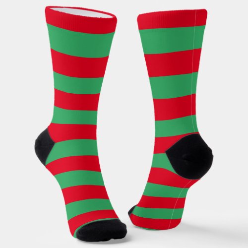 Fun Red And Green Elf Stripes Christmas Socks