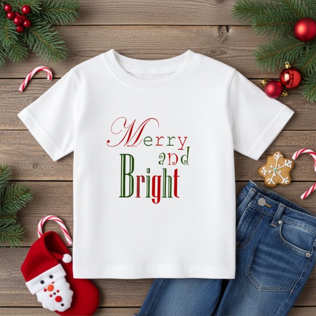 Fun Red and Green Merry and Bright Baby Christmas T-Shirt (Creator Uploaded)