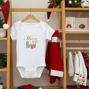 Fun Red and Green Merry and Bright First Christmas Baby Bodysuit
