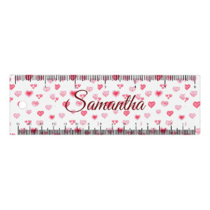 Fun Red and Pink Hearts, editable name Ruler
