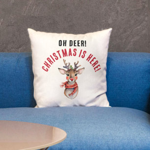 Fun Red And White Christmas Rudolph Reindeer Paint Throw Pillow