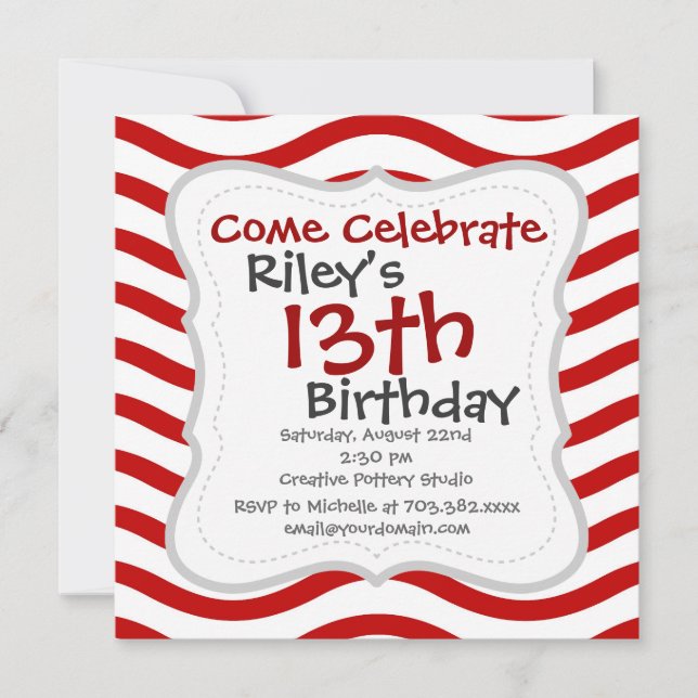 Fun Red and White Wavy Lines Stripes Pattern Gifts Invitation (Front)