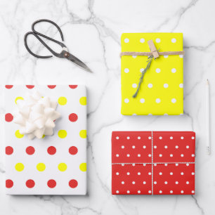 Fun Red and Yellow Polka Dots Wrapping Paper Sheets