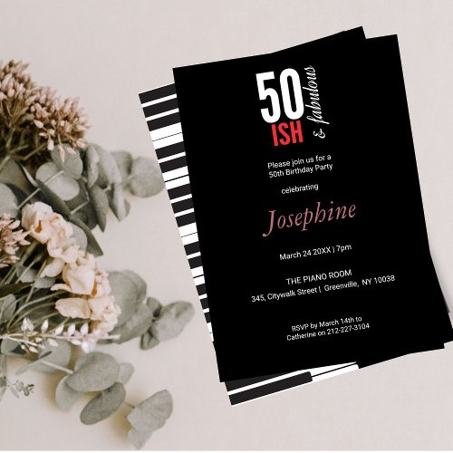 Fun Red  Black 50 Something and Fabulous  Invitation