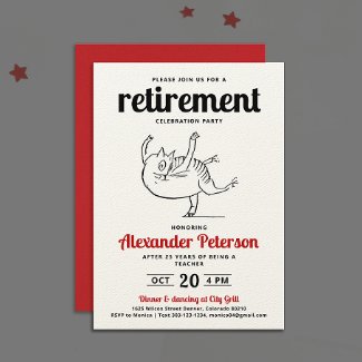 Fun Red Black White Cartoon Cat Dance Retirement