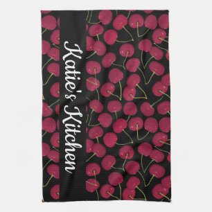Fun Red Cherries   Add Your Name Kitchen Towel
