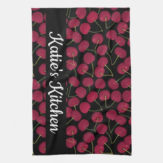 Fun Red Cherries | Add Your Name Kitchen Towel (Vertical)