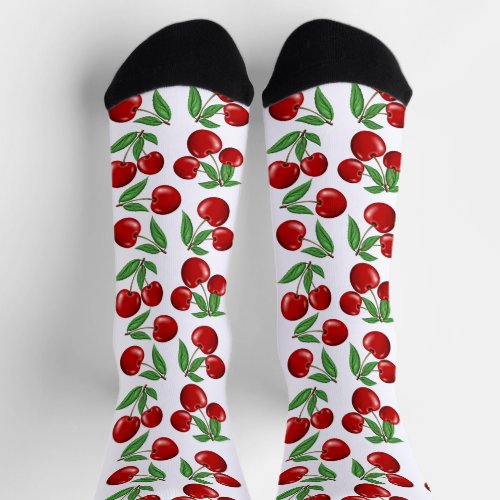 Fun Red Cherries Fruit Print Socks