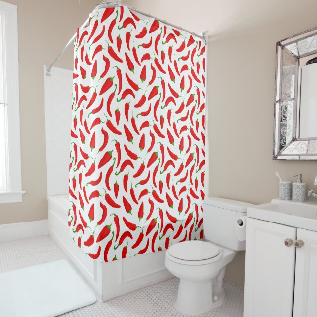 Fun Red Chilli Pepper Shower Curtain (In Situ)